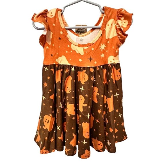 Dot Dot Smile Orange Brown Halloween Ghost Dress Ruffle Empire Fit Rare 12-24M - Picture 4 of 4